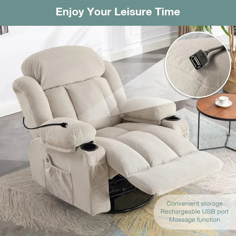 Massage Recliner Chair, Swivel and Rocking Recliner with Heat and Vibration, Breathable Fabric Ergonomic Single Sofa Chair