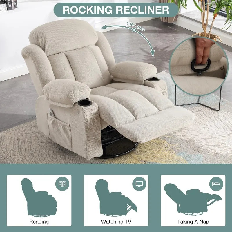 Massage Recliner Chair, Swivel and Rocking Recliner with Heat and Vibration, Breathable Fabric Ergonomic Single Sofa Chair