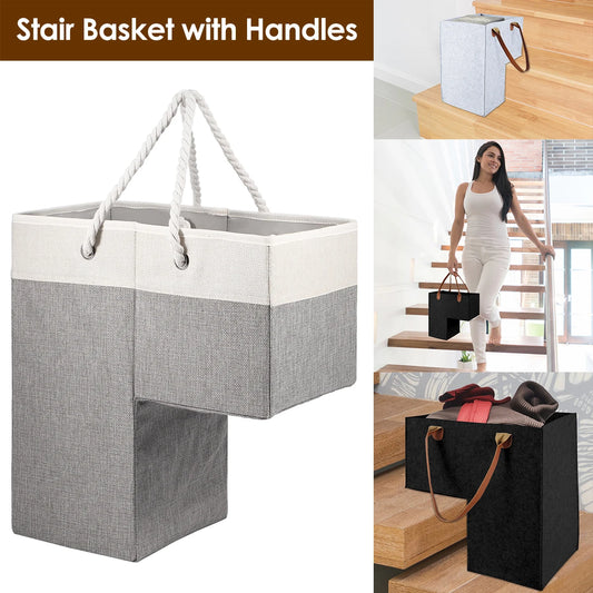 L-Shape Storage Basket with Handles Foldable Space Saving Staircase Basket for Home Stair Clothes Kids Toys Organizer New