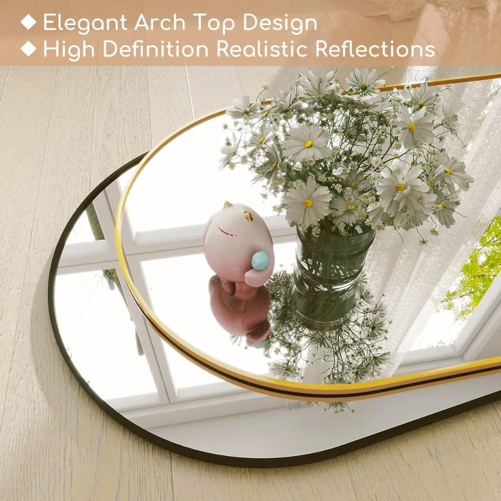 64" x 21" Free Standing Floor Mirror, Modern Full Body  Wall Mirror with Aluminum Alloy Frame for Living Room, Gold