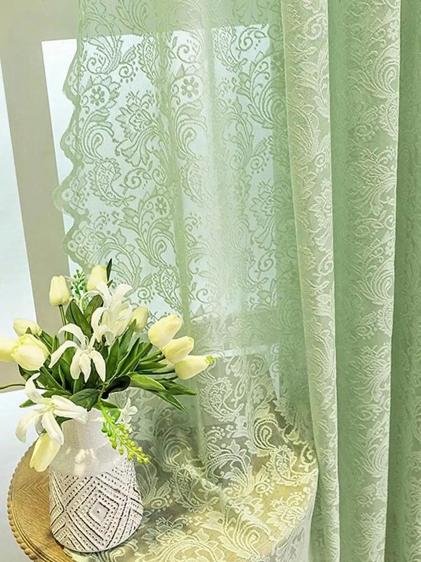 Lace Studded Beads, Gauze Curtains, Bedroom, Living Room, Kitchen, Window Curtains, 1PC