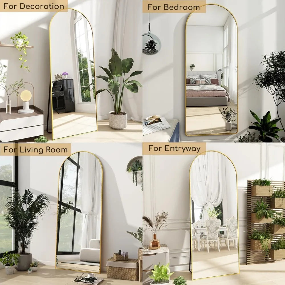 64" x 21" Free Standing Floor Mirror, Modern Full Body  Wall Mirror with Aluminum Alloy Frame for Living Room, Gold