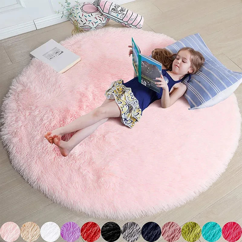 Fluffy Round Rugs For Girls Bedroom Soft Shaggy White Carpet In The Living Room Bedside Rugs Pink Home Decor Hairy Baby Play Mat