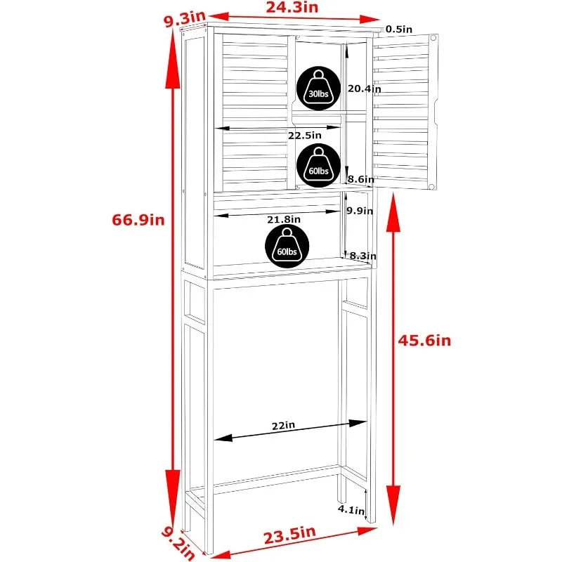 Bathroom Over-The-Toilet Storage Cabinet with Doors and Shelves, , Natural Wood