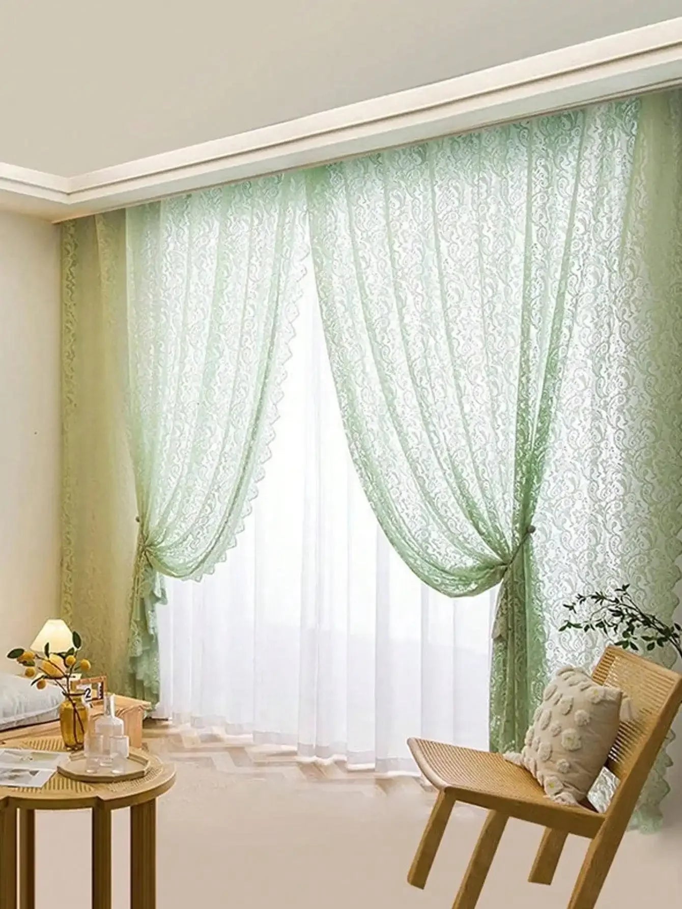 Lace Studded Beads, Gauze Curtains, Bedroom, Living Room, Kitchen, Window Curtains, 1PC