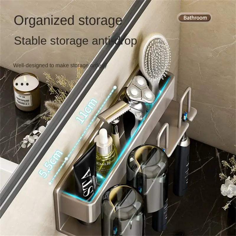 Wall Mounted Toothbrush Holder Aluminium Alloy Toothpaste Rack Without Drilling Space Saving Bathroom Household Accessories