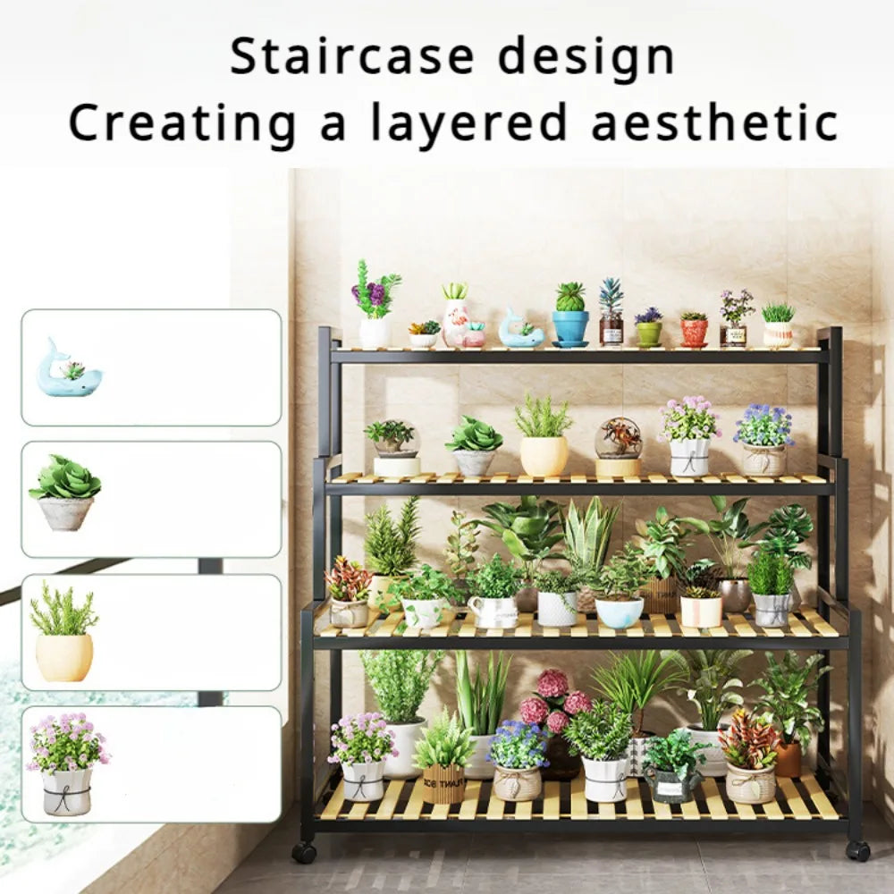 Multi-Layer Flower Rack Iron Staircase Flower Racks Mobile With Wheels Floor Standing Storage Rack Luxury Metal Flowers Stand