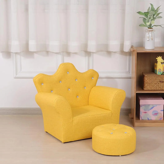 Kids Sofa Chair with Ottoman Set, PVC Leather Kids Armchair with Footstool, Small Toddler Couch Couch with Wooden Frame for