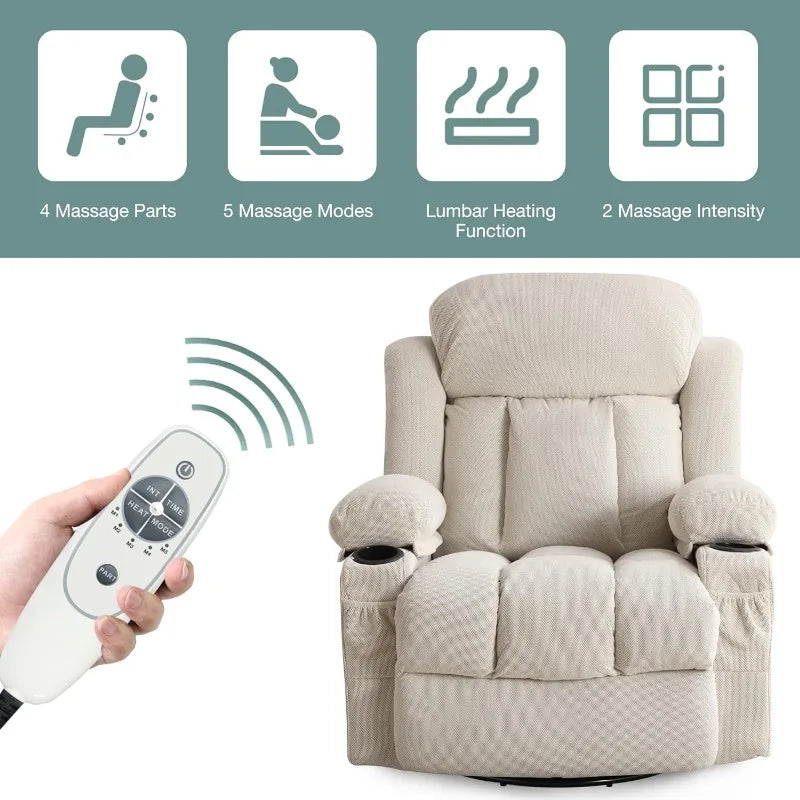 Massage Recliner Chair, Swivel and Rocking Recliner with Heat and Vibration, Breathable Fabric Ergonomic Single Sofa Chair