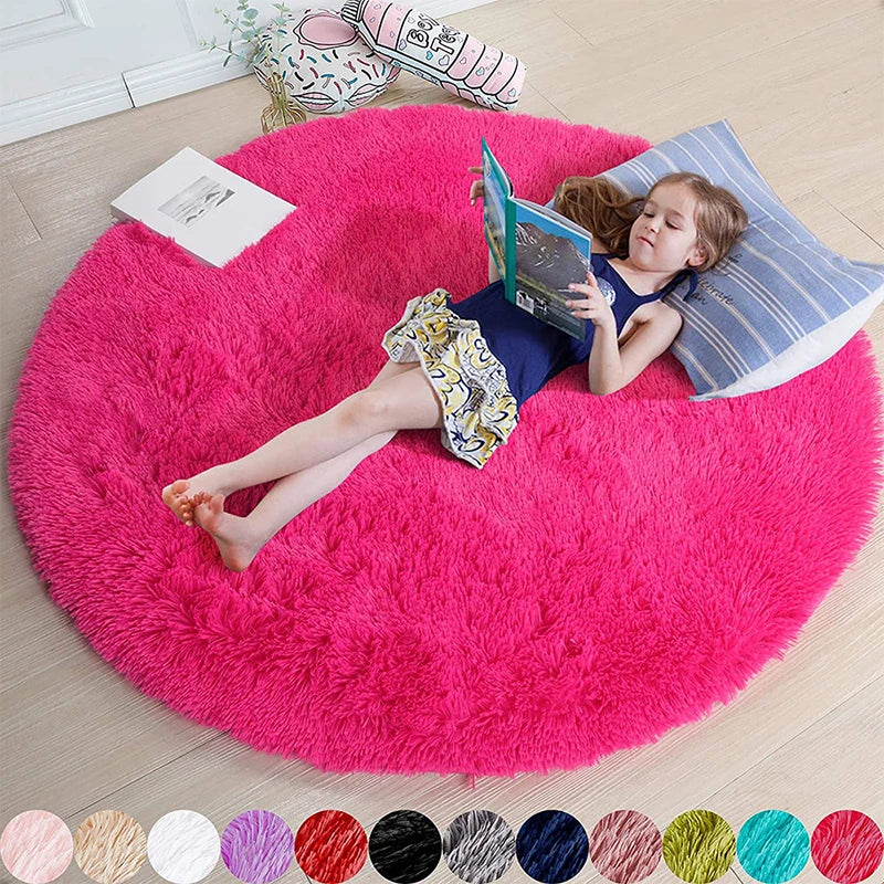 Fluffy Round Rugs For Girls Bedroom Soft Shaggy White Carpet In The Living Room Bedside Rugs Pink Home Decor Hairy Baby Play Mat