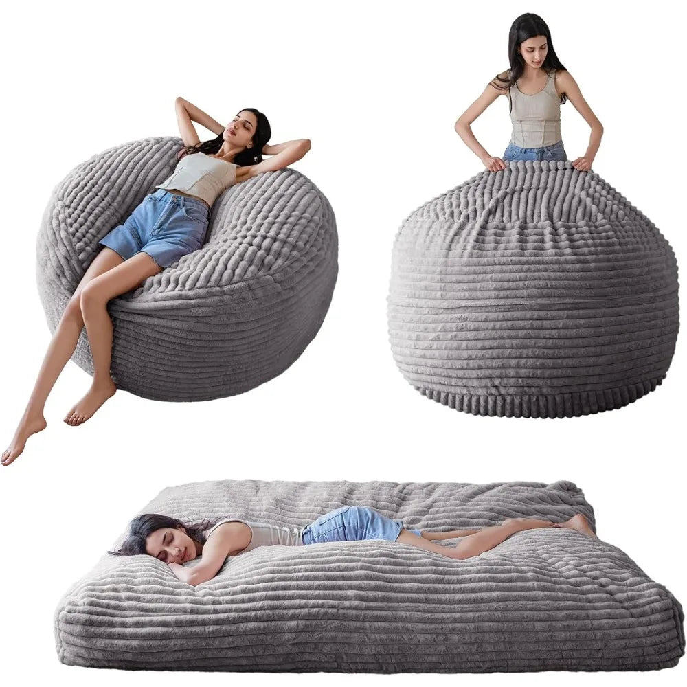 Bean Bag Chair Bed for Adults, Convertible Beanbag Folds From Lazy Chair To Floor Mattress Bed, Large Floor Sofa Couch