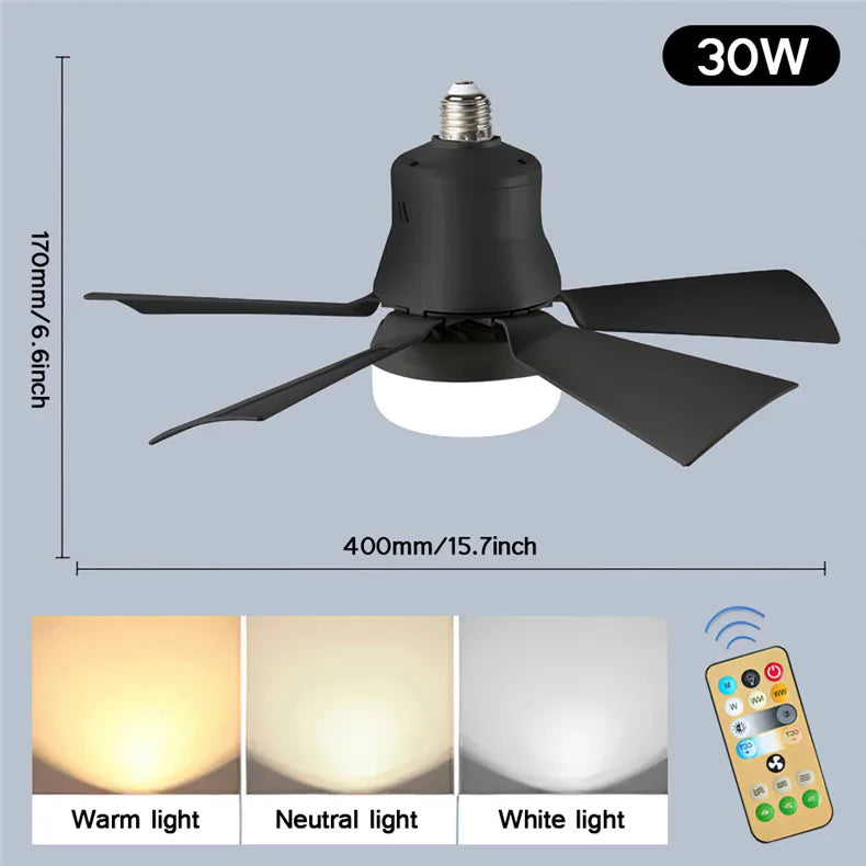 LED Ceiling Fan with Lamp and Remote Control Dimmable 3-Speed Fan Silent Timed AC85-265V for Bedroom Living Room