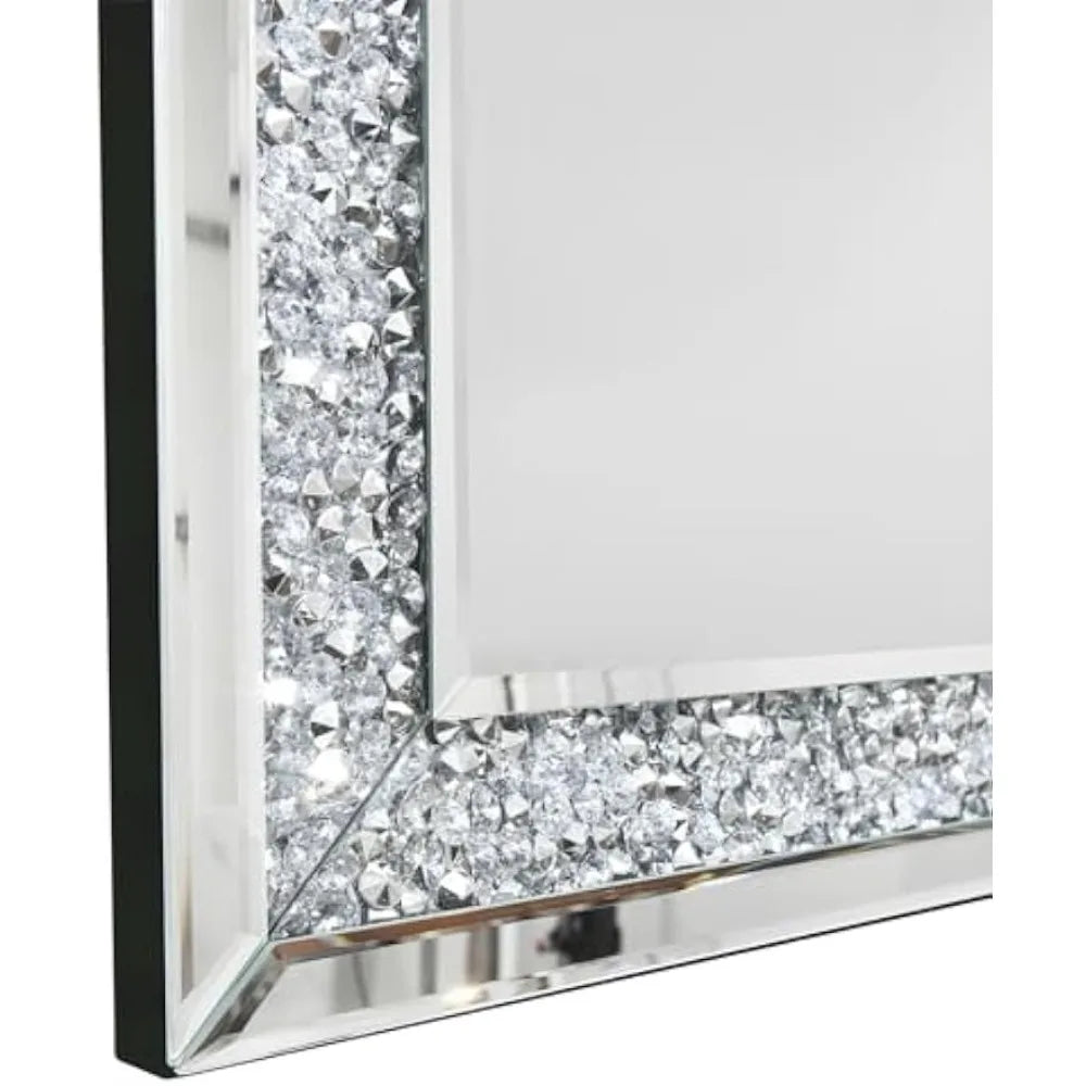 47 x 24 Inch Crush Crystal & Diamond Wall Mirror, Gorgeous Rectangle Mirror for Wall Bathroom, Bedroom & Living Room, Silver