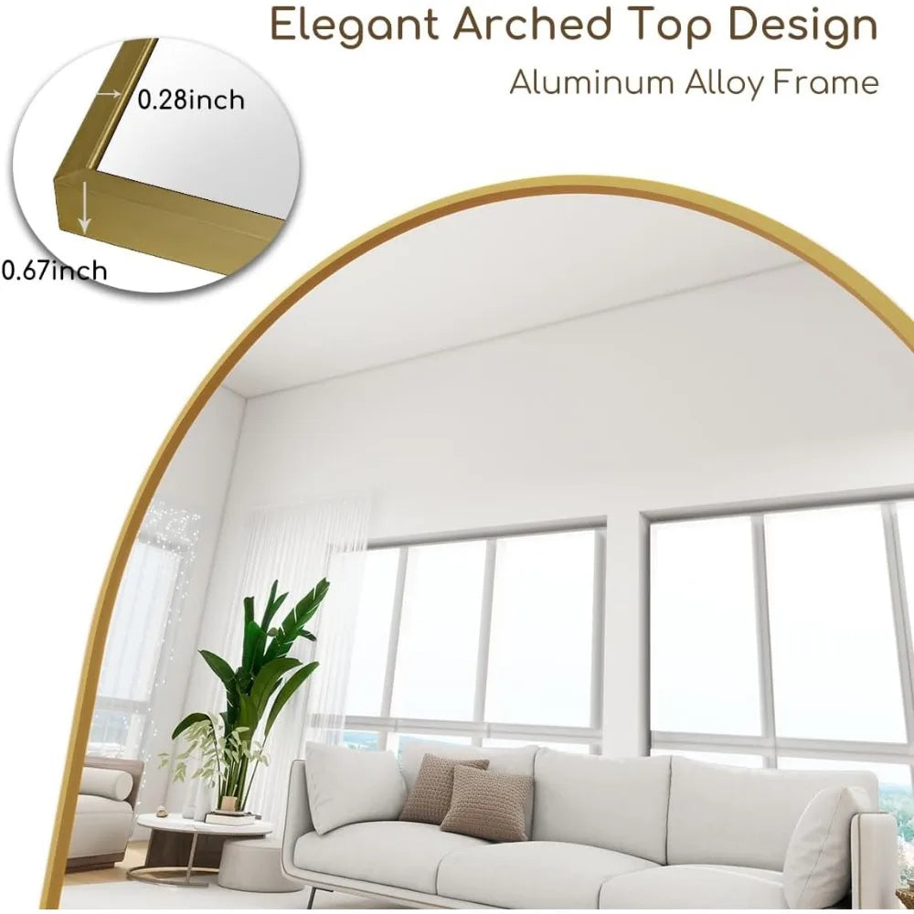 64" x 21" Free Standing Floor Mirror, Modern Full Body  Wall Mirror with Aluminum Alloy Frame for Living Room, Gold