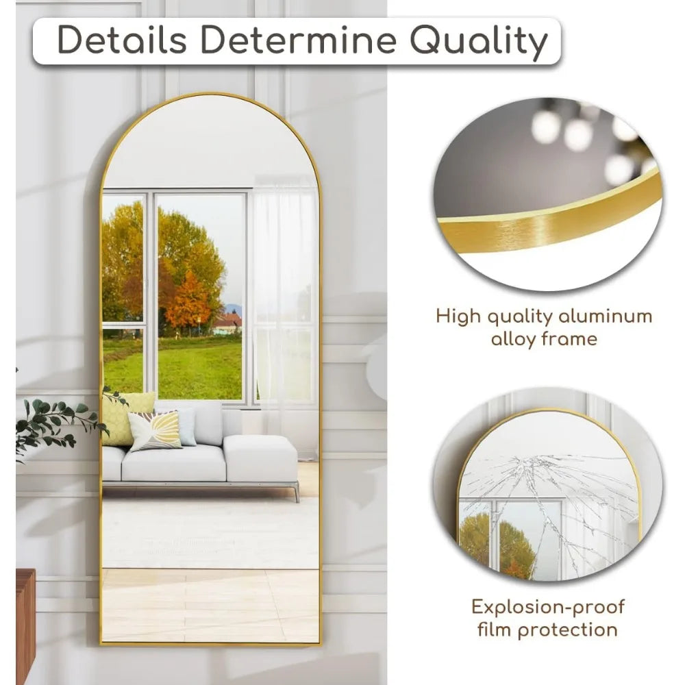 64" x 21" Free Standing Floor Mirror, Modern Full Body  Wall Mirror with Aluminum Alloy Frame for Living Room, Gold