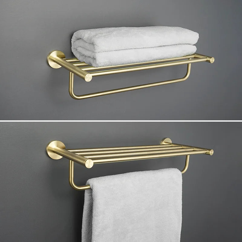 Brushed Gold  Wall Mount Shelf Toilet Bath Hardware Paper Holder Towel Bar Rack Rail Rod Robe Hook Hanger Bathroom Accessories