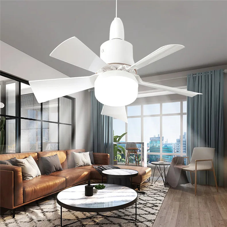 LED Ceiling Fan with Lamp and Remote Control Dimmable 3-Speed Fan Silent Timed AC85-265V for Bedroom Living Room