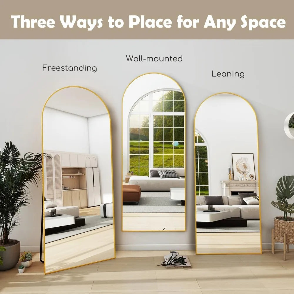 64" x 21" Free Standing Floor Mirror, Modern Full Body  Wall Mirror with Aluminum Alloy Frame for Living Room, Gold