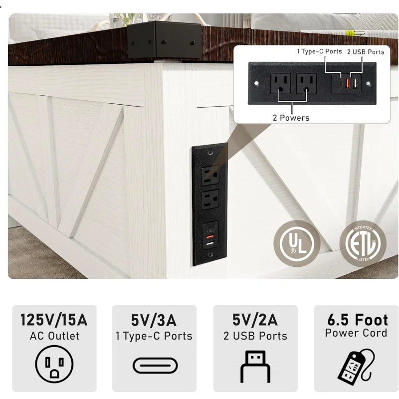 Farmhouse Lift-Top Coffee Table  with Charging Station and USB Ports,