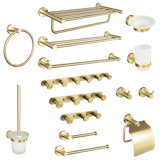 Brushed Gold  Wall Mount Shelf Toilet Bath Hardware Paper Holder Towel Bar Rack Rail Rod Robe Hook Hanger Bathroom Accessories