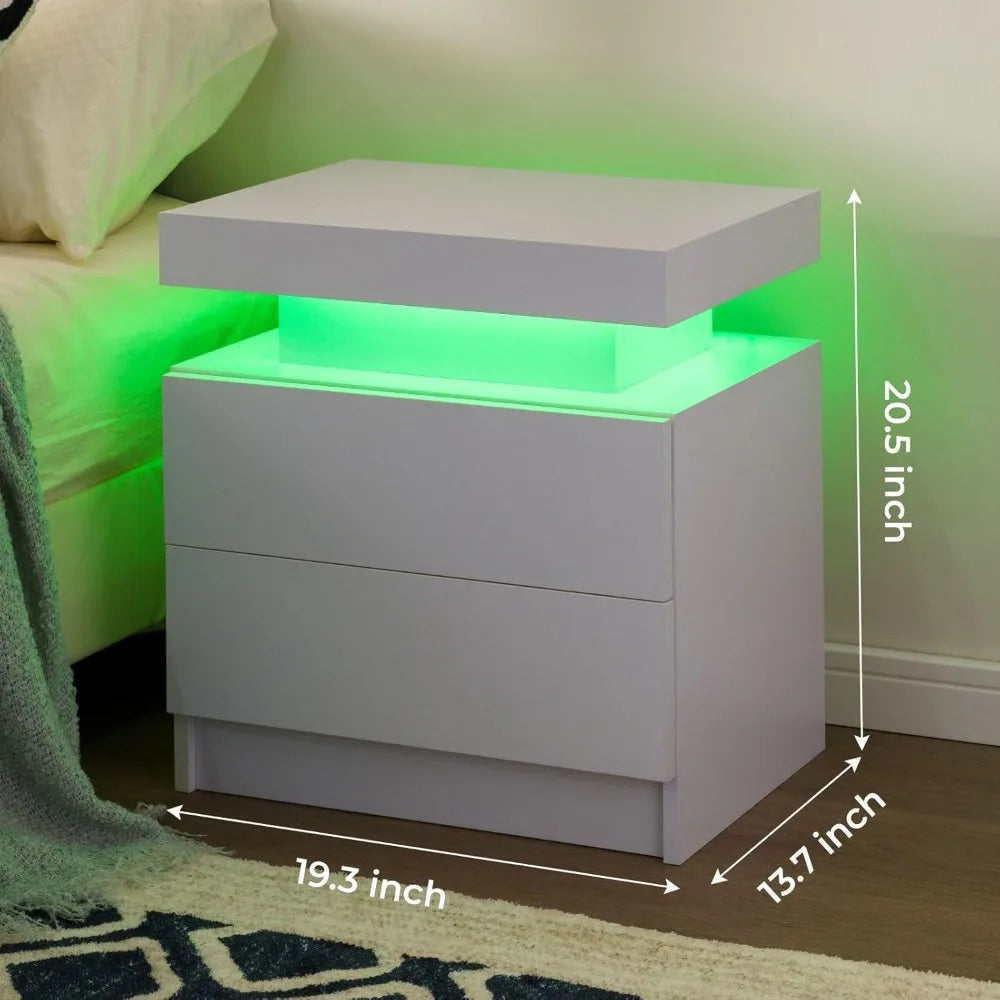 Nightstands Set,2 LED Bedside Tables with 2 Drawers, Bedroom Furniture with Drawers Nightstands