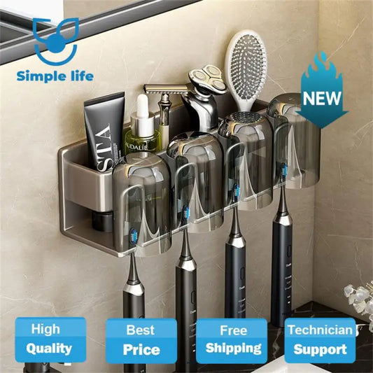 Wall Mounted Toothbrush Holder Aluminium Alloy Toothpaste Rack Without Drilling Space Saving Bathroom Household Accessories