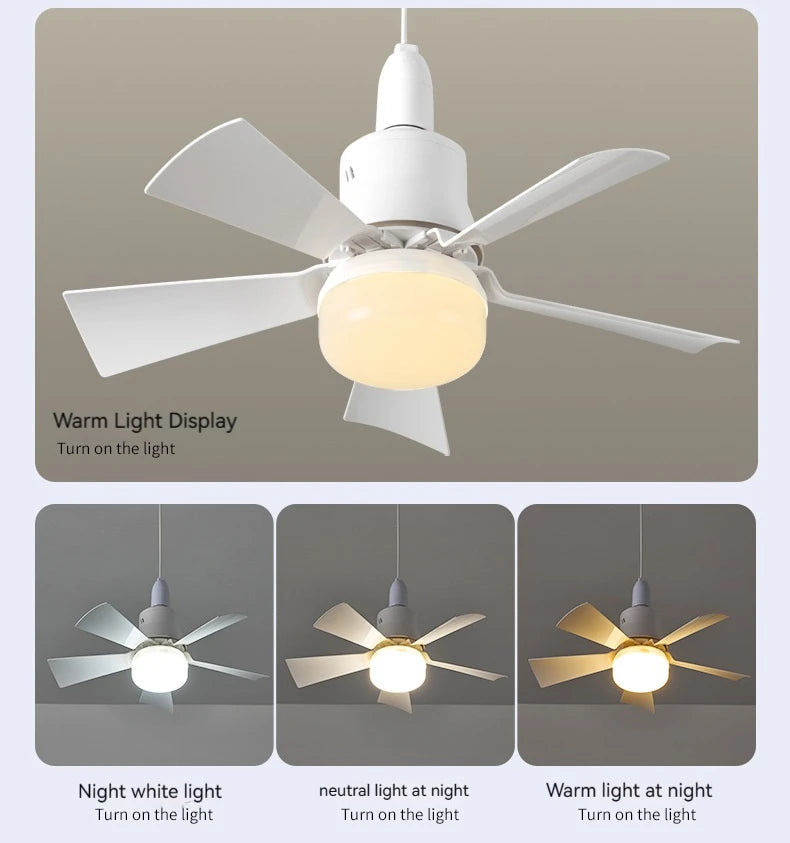 LED Ceiling Fan with Lamp and Remote Control Dimmable 3-Speed Fan Silent Timed AC85-265V for Bedroom Living Room