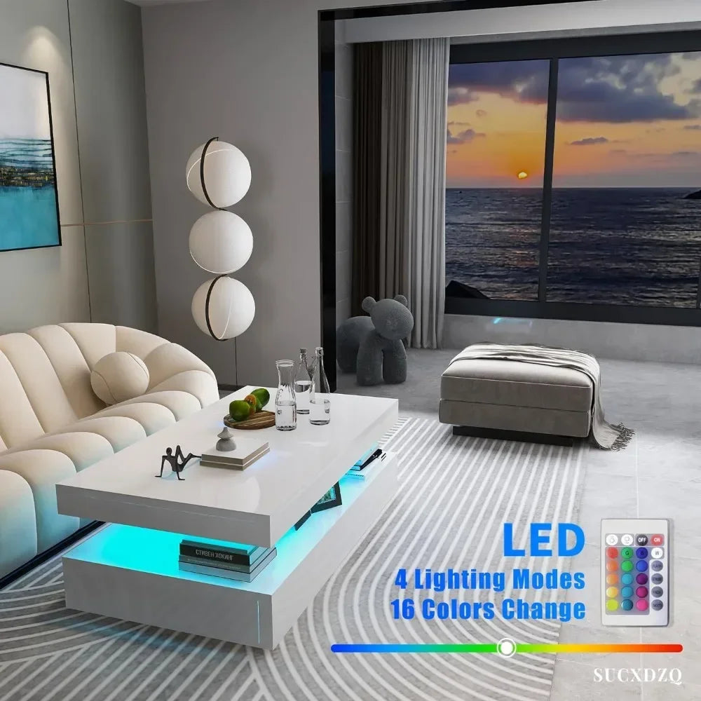 High-gloss Gloss Modern table with RGB LED Light and Remote Control