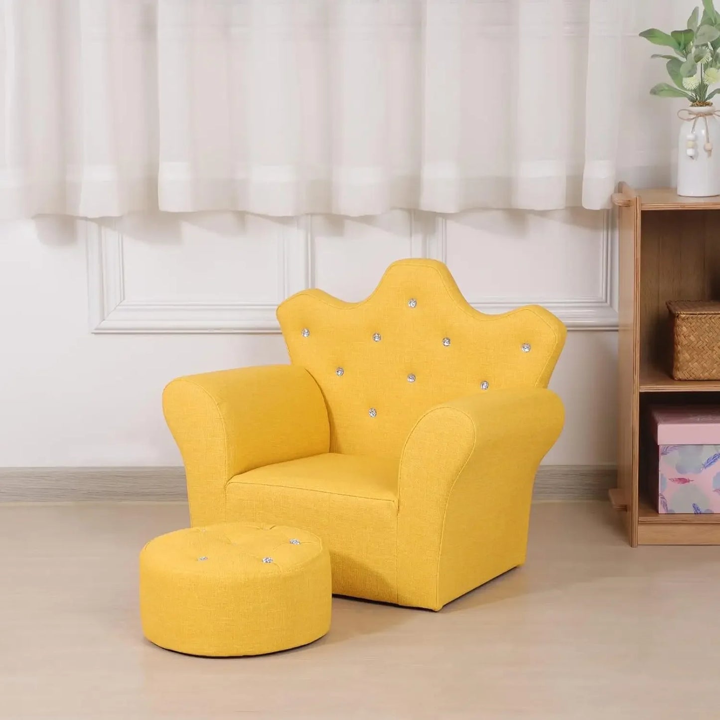 Kids Sofa Chair with Ottoman Set, PVC Leather Kids Armchair with Footstool, Small Toddler Couch Couch with Wooden Frame for