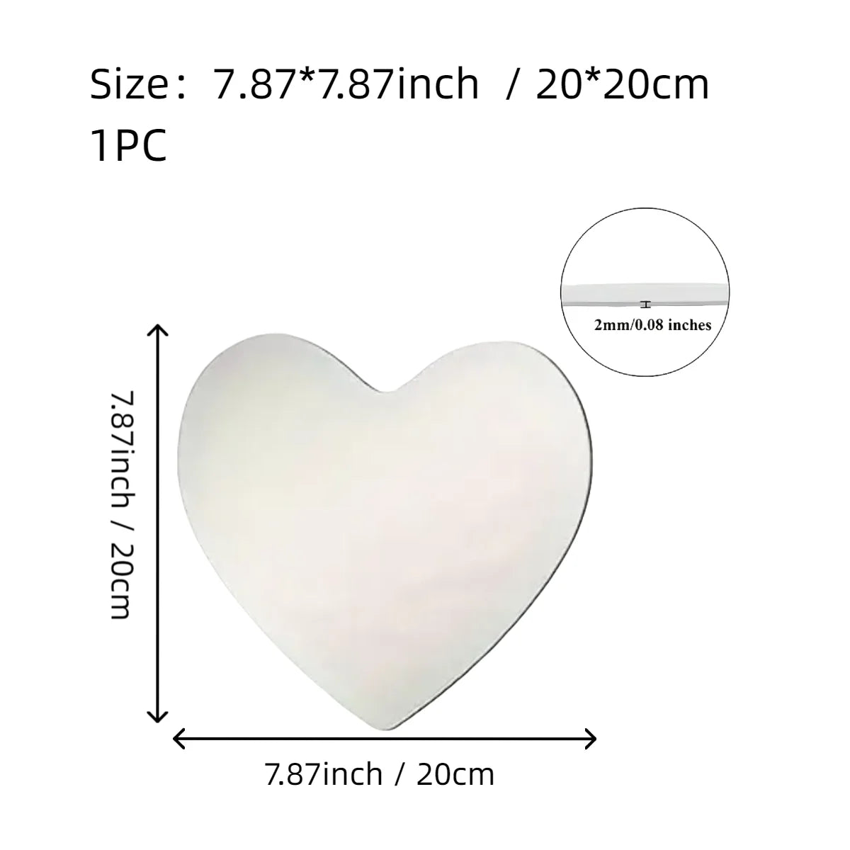 7.87 Inch Heart-shaped Irregular Bathroom Acrylic Shatterproof Mirrors, Non Glass Wall Mirror Decor for Bedroom, Living Room,