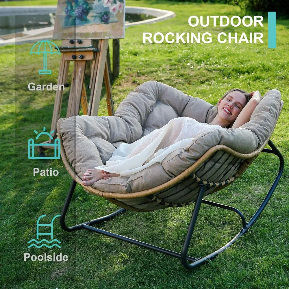 Outdoor Rocking Chair,  Rattan Wicker Lounge Chair, Garden Chair