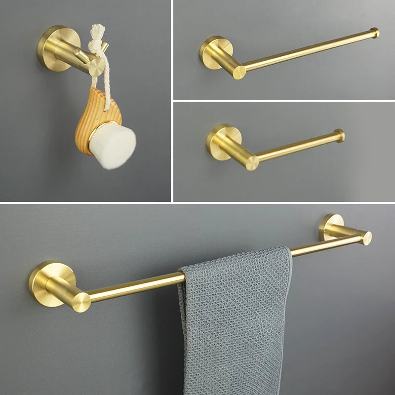 Brushed Gold  Wall Mount Shelf Toilet Bath Hardware Paper Holder Towel Bar Rack Rail Rod Robe Hook Hanger Bathroom Accessories