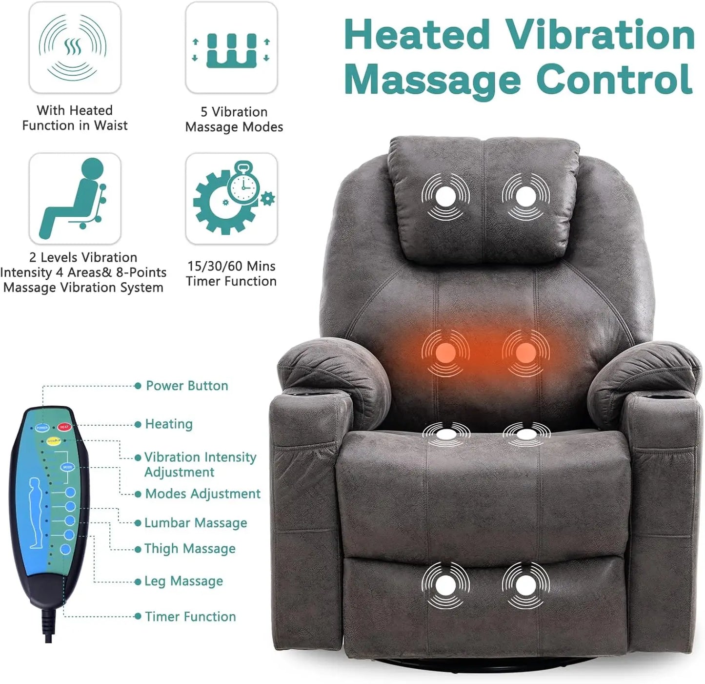 Swivel Rocker Massage Recliner Chair with Heat Ergonomic.