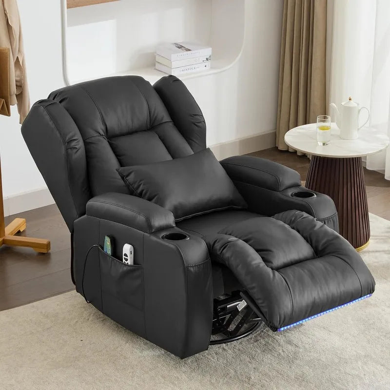 Power Recliner Chair, Faux Leather Swivel Rocking Chair with Vibrating Massage and Heating Nursery Glider Chair