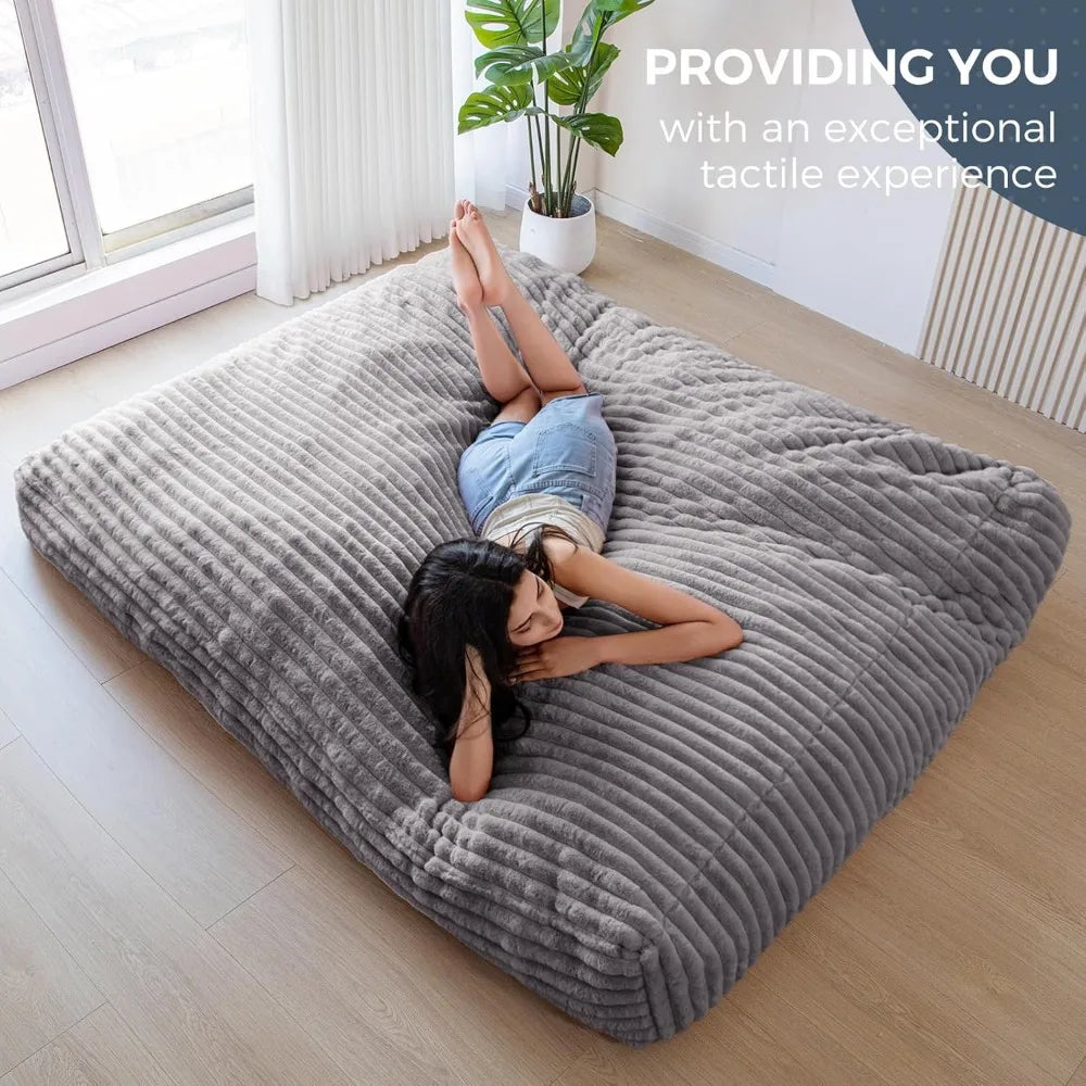 Bean Bag Chair Bed for Adults, Convertible Beanbag Folds From Lazy Chair To Floor Mattress Bed, Large Floor Sofa Couch