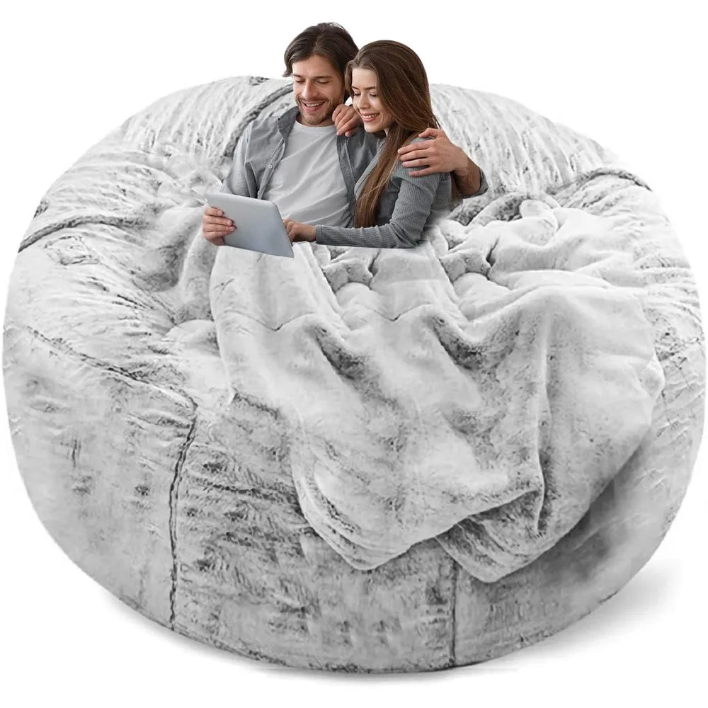 Bean Bag Chair Cover(Cover Only,No Filler),Big Round Soft Fluffy PV Velvet Washable Bean Bag Lazy Sofa Bed Cover for Adults