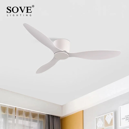 SOVE Modern Black White Low Floor DC Motor 30W Ceiling Fans With Remote Control Simple Ceiling Fan Without Light Home Fan 220V