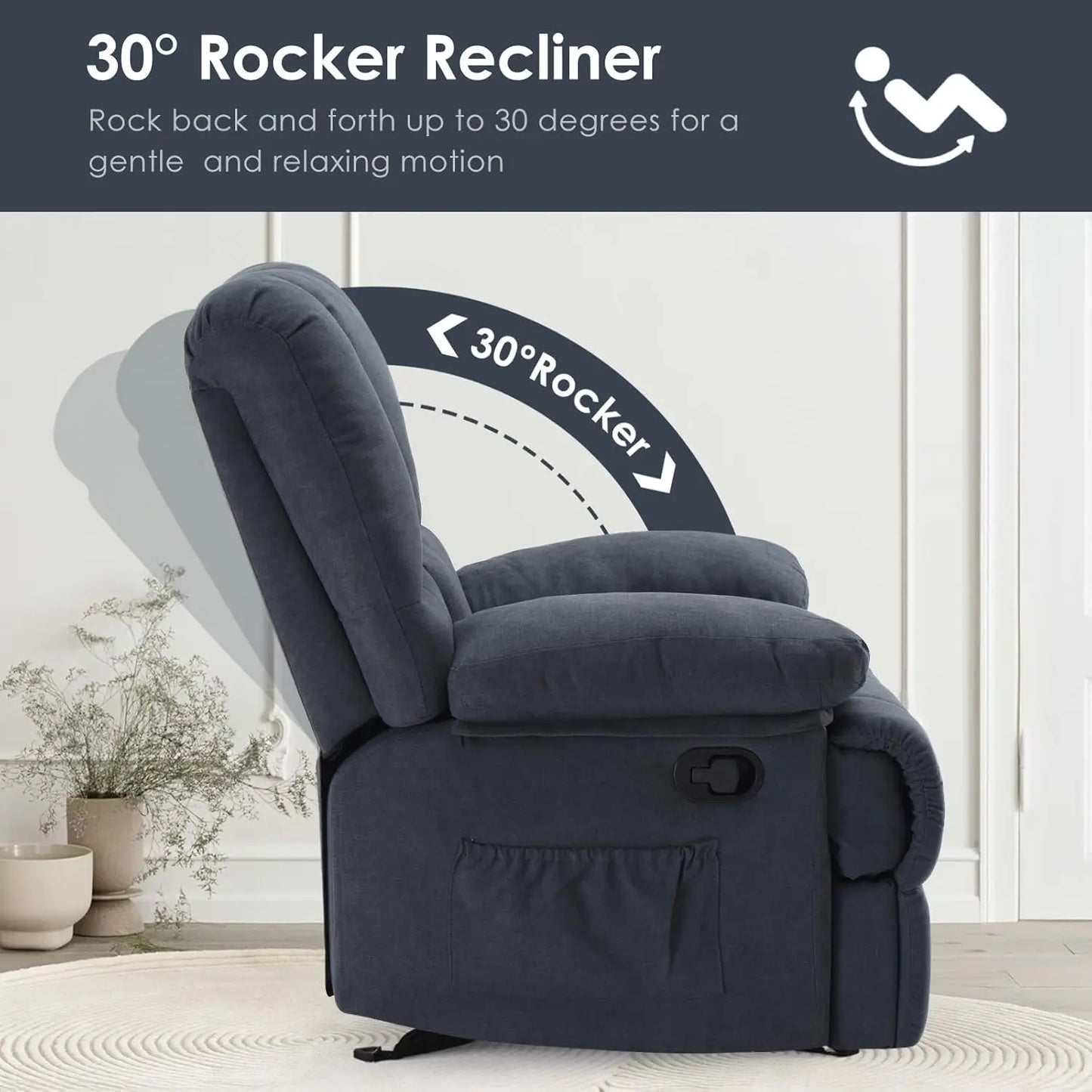 STARY Oversized Rocking Rocker Recliner Chair for Living Room Adults, Dark Grey