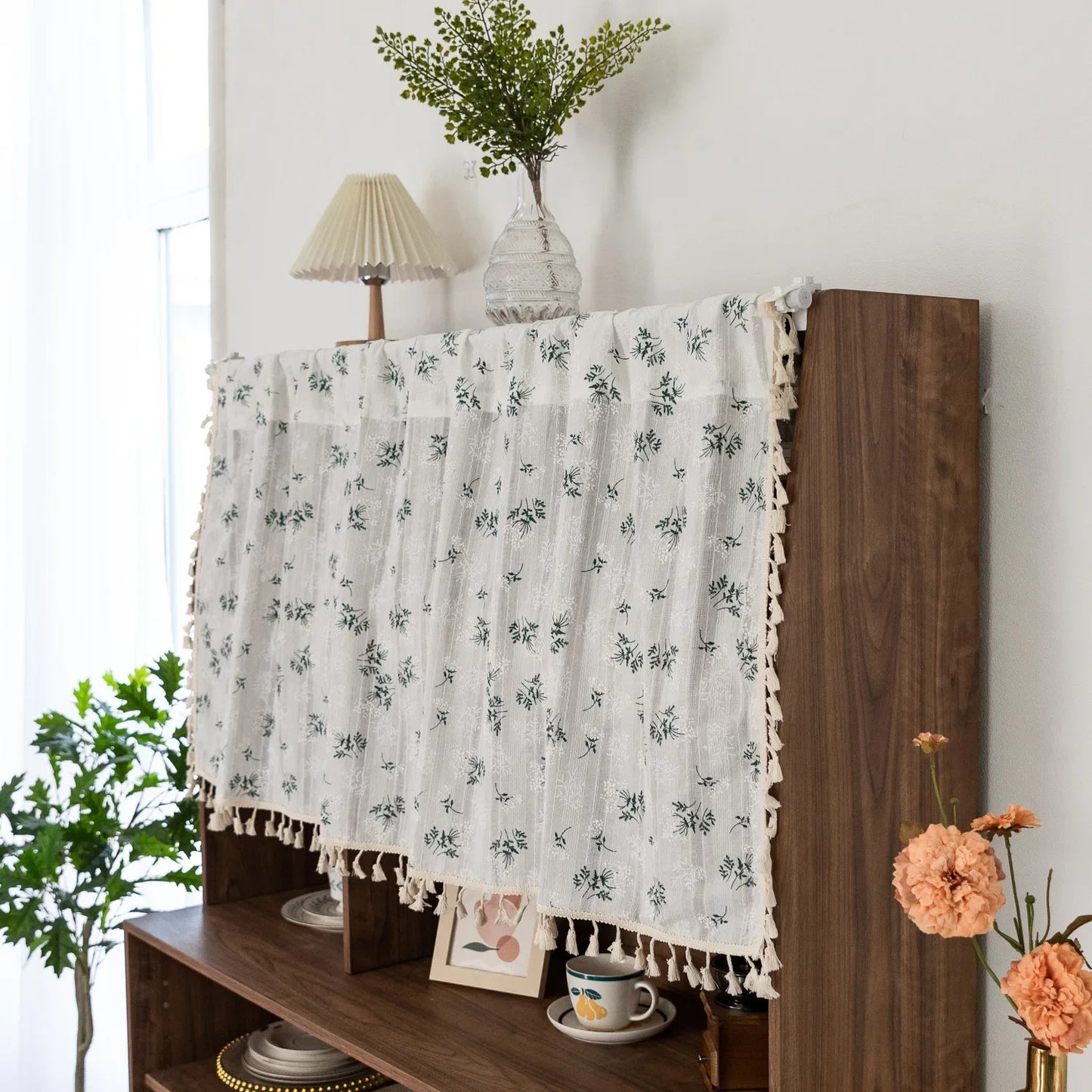 Korean Cotton Daisy Curtains Road Pocket Shade Curtain Floral Tassel for Kitchen Bedroom Living Room Bay Window Cabinet Curtain