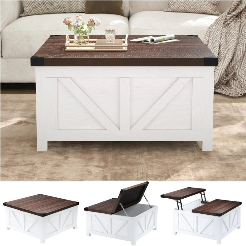 Farmhouse Lift-Top Coffee Table  with Charging Station and USB Ports,