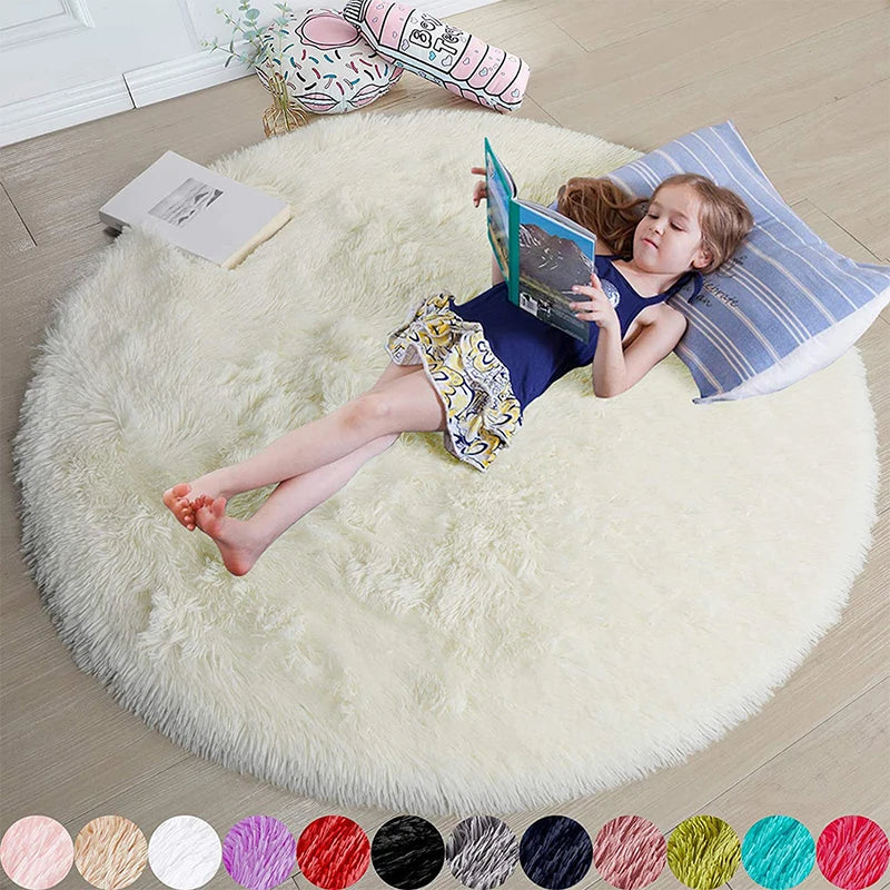 Fluffy Round Rugs For Girls Bedroom Soft Shaggy White Carpet In The Living Room Bedside Rugs Pink Home Decor Hairy Baby Play Mat