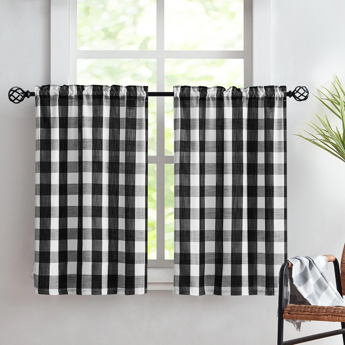 Checkered curtains, kitchen curtains    132x38cm   1pcs     68x60cm    68x91cm   2pcs