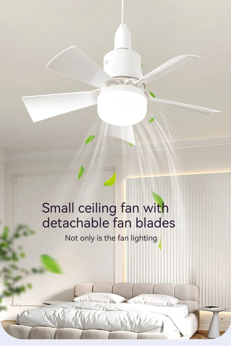 LED Ceiling Fan with Lamp and Remote Control Dimmable 3-Speed Fan Silent Timed AC85-265V for Bedroom Living Room