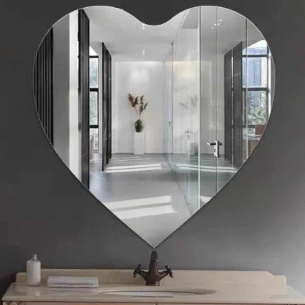 7.87 Inch Heart-shaped Irregular Bathroom Acrylic Shatterproof Mirrors, Non Glass Wall Mirror Decor for Bedroom, Living Room,